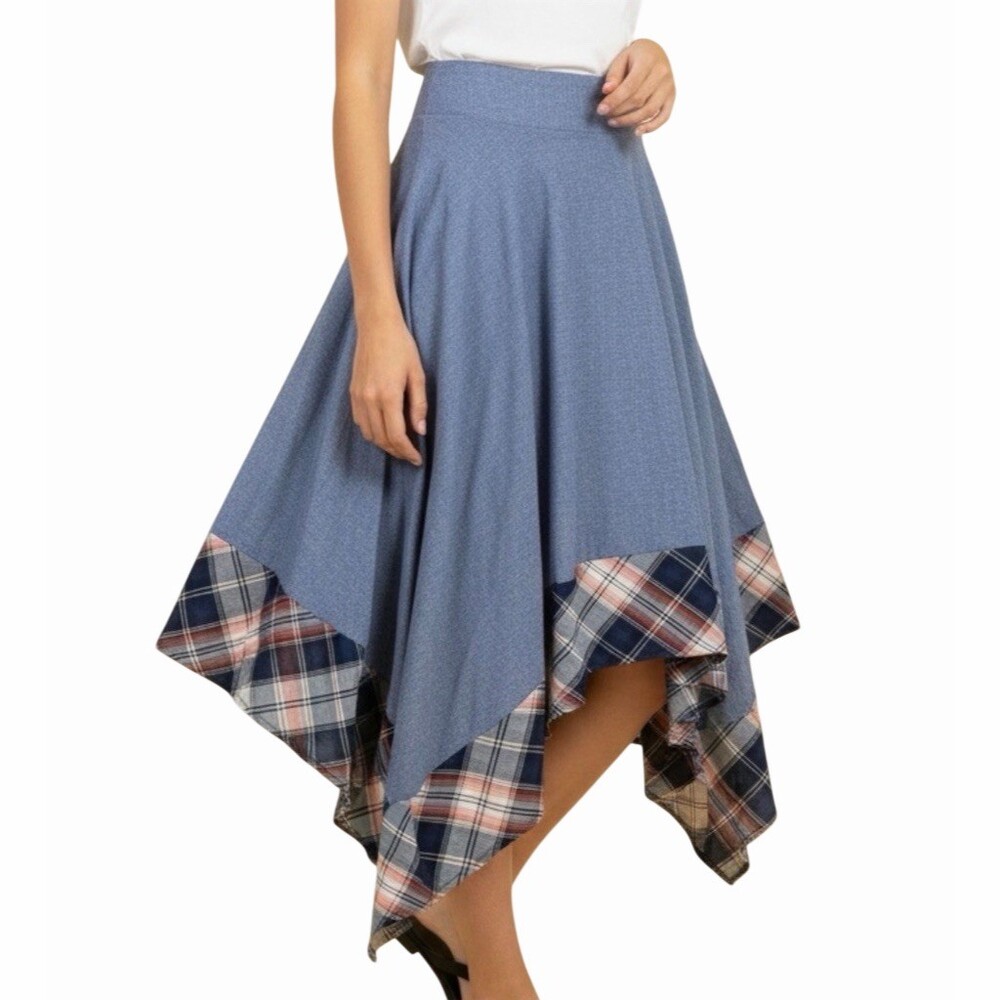 Womens Blue Chambray Handkerchief Hem Midi
